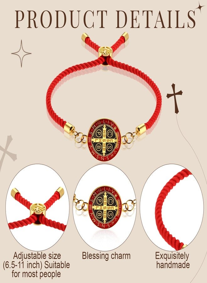 Canchiing 2 Pcs Saint Benedict Medal Blessing Gifts Red String for Protection Adjustable Catholic Bracelet Rosary Bracelets Gifts for Men Women Birthday Christmas Confirmation - Image 3